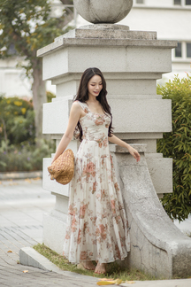 *BACKORDER*ORIANA SWEETHEART MAXI DRESS (BROWN FLORAL) 