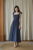 ROMINA ELASTIC MIDAXI DRESS (BLUE CHECKERED) 