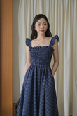 ROMINA ELASTIC MIDAXI DRESS (BLUE CHECKERED) 