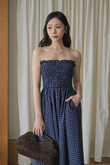 ROMINA ELASTIC MIDAXI DRESS (BLUE CHECKERED) 