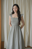 ROMINA ELASTIC MIDAXI DRESS (WHITE CHECKERED) 