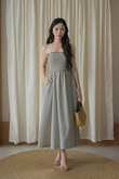 ROMINA ELASTIC MIDAXI DRESS (WHITE CHECKERED) 