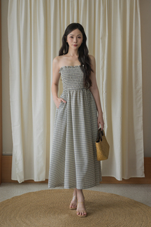 ROMINA ELASTIC MIDAXI DRESS (WHITE CHECKERED) 