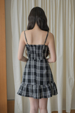 HAERIN RUFFLES MINI DRESS (BLACK CHECKERED) 