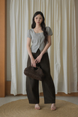 FELIA BUTTON FRONT TOP (WHITE CHECKERED)