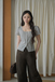FELIA BUTTON FRONT TOP (WHITE CHECKERED)