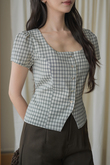 FELIA BUTTON FRONT TOP (WHITE CHECKERED)