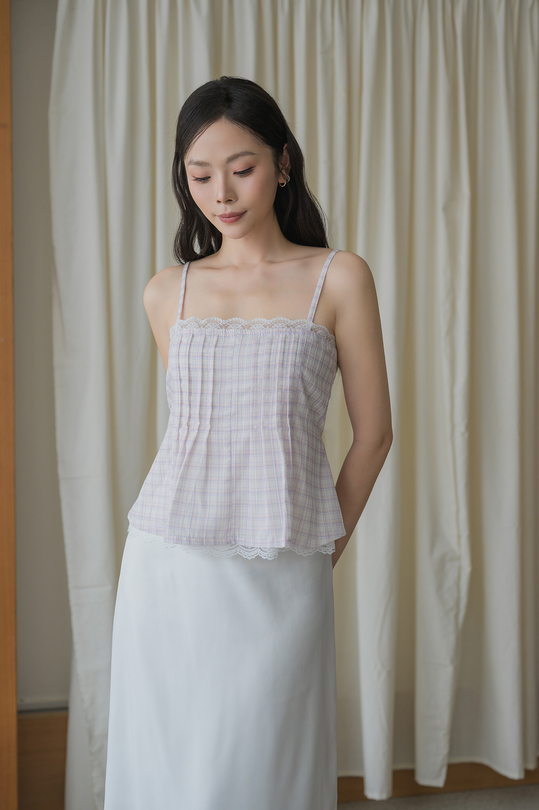 FLOSSY CAMI LACE TOP (PINK CHECKERED)