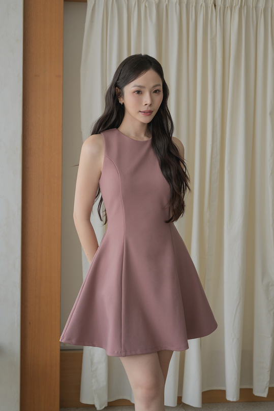WAYTT ROUND NECK MINI DRESS (PINK) 