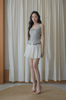 EIRA SQUARE NECK RIBBON TOP (WHITE CHECKERED)