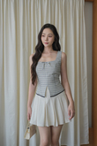 EIRA SQUARE NECK RIBBON TOP (WHITE CHECKERED)