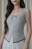 EIRA SQUARE NECK RIBBON TOP (WHITE CHECKERED)