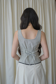 EIRA SQUARE NECK RIBBON TOP (WHITE CHECKERED)