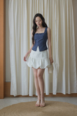 EIRA SQUARE NECK RIBBON TOP (BLUE CHECKERED)