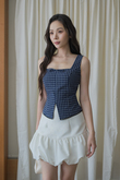 EIRA SQUARE NECK RIBBON TOP (BLUE CHECKERED)