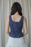EIRA SQUARE NECK RIBBON TOP (BLUE CHECKERED)