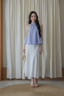 AUDREY HALTER NECK SHIRRED TOP (PERIWINKLE)