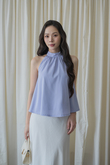 AUDREY HALTER NECK SHIRRED TOP (PERIWINKLE)