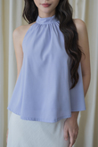 AUDREY HALTER NECK SHIRRED TOP (PERIWINKLE)