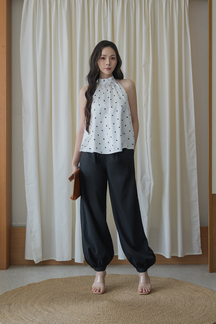 AUDREY HALTER NECK SHIRRED TOP (POLKA DOTS)
