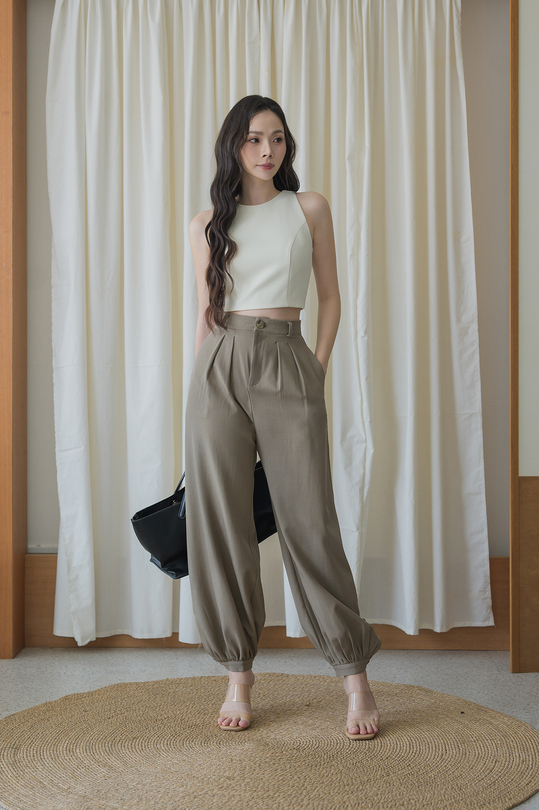 LILY HIGH WAISTED LANTERN PANTS (BROWN)