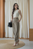 LILY HIGH WAISTED LANTERN PANTS (BROWN)
