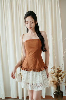 HARLYN ELASTIC TUBE TOP (BROWN)