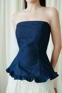 HARLYN ELASTIC TUBE TOP (BLUE)