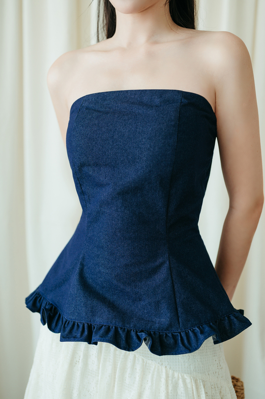 HARLYN ELASTIC TUBE TOP (BLUE)