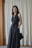 BRYNN V-NECK DRESS (BLACK STRIPE) 