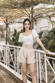 MAEVIS RUCHED HIGH WAISTED SHORTS (BEIGE)