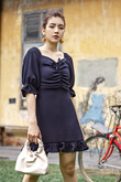 MYLIE RUCHED FRILL DRESS (NAVY BLUE)