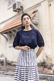 AMITA PUFF SLEEVES CROP TOP (SPACE BLUE)