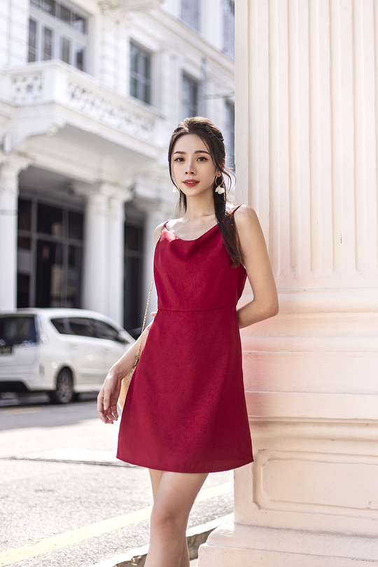 LYANNA COWL NECK CAMISOLE DRESS (RUBY RED)