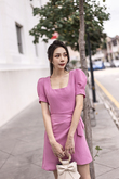 JORDYN PUFF SLEEVES OVERLAP DRESS (BERRY PINK)